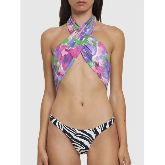 Reina Olga Showpony One Piece Swimsuit Purple Pink Floral & Zebra Print Sz Large - Picture 1 of 9